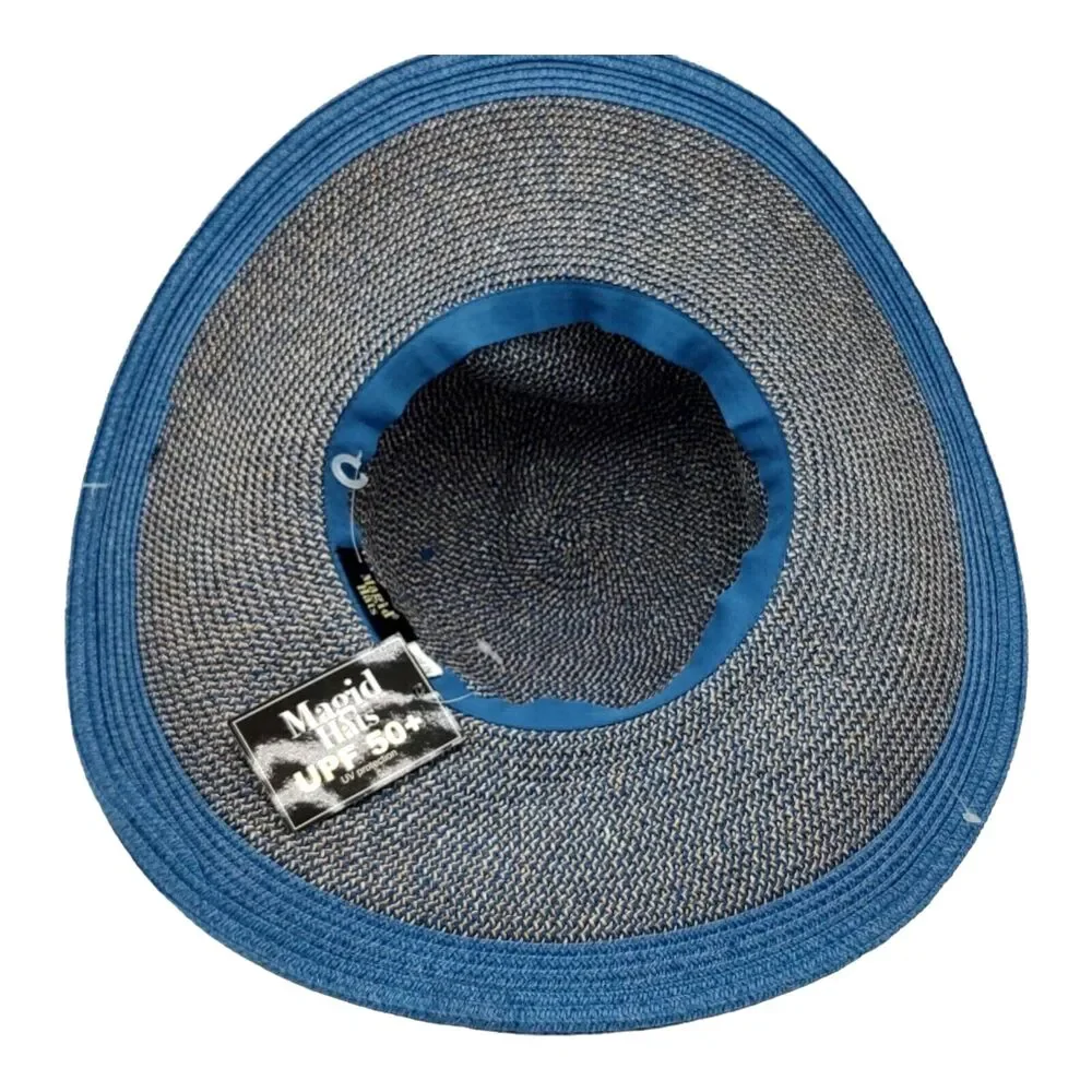 NEW Blue Woven Floppy Summer UPF 50+ Boho Hat by Magid Hats Easy Pack Easy Wear